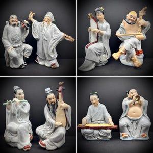 Set of Chinese Eight Immortals Figurines – Porcelain God Statues, Musicians, Lu Dongbin, Li Tieguai, He Xiangu, Asian Antique, Ba Xian 八仙