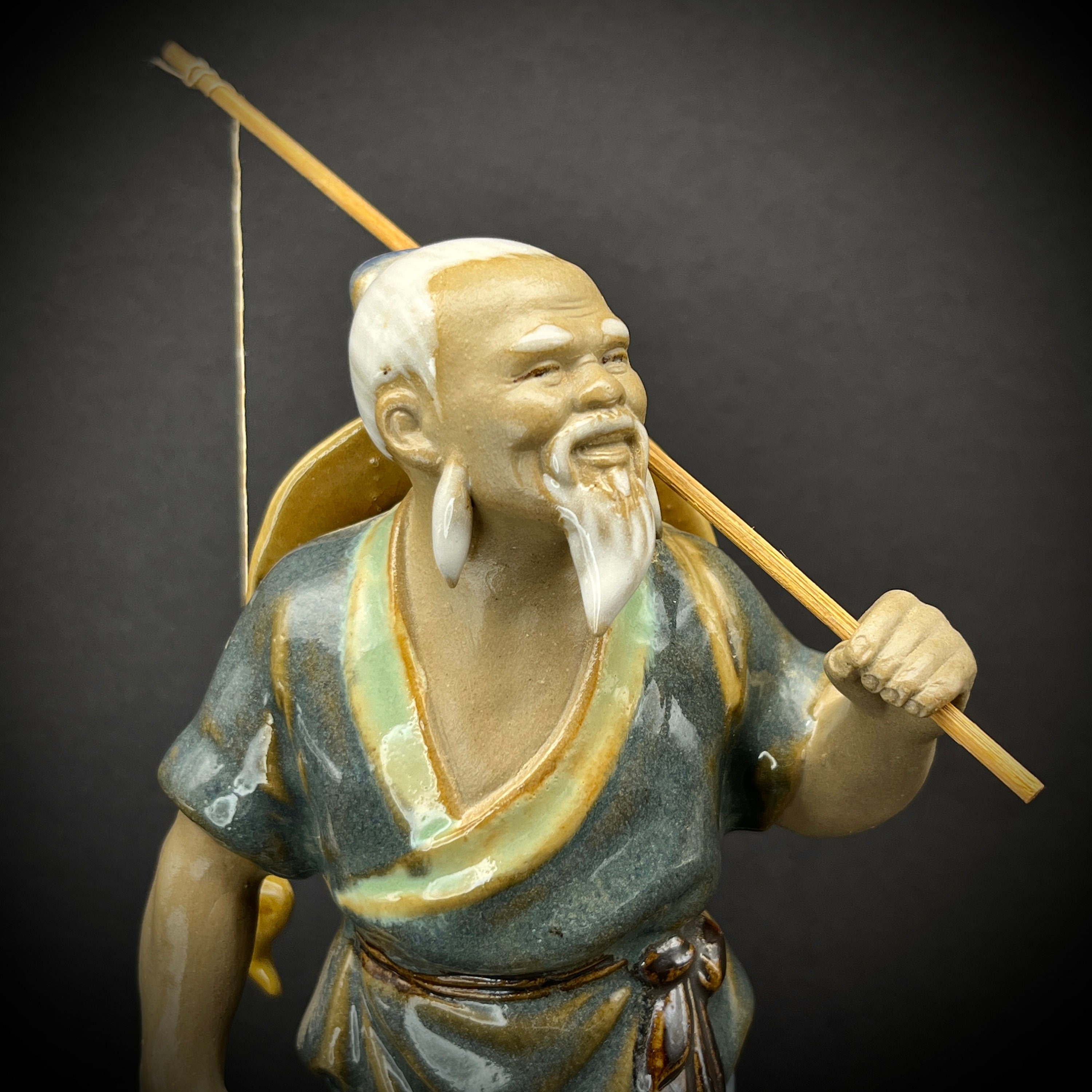Vintage Chinese Mudman Figurine, Fishing Mud Man, Shiwan Mudman