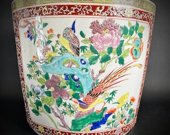 Large Chinese Famille Rose Planter — Porcelain Flower Pot, Rose Canton Medallion Vase, Asian Oriental Garden Pottery, Chinoiserie Fish Bowl