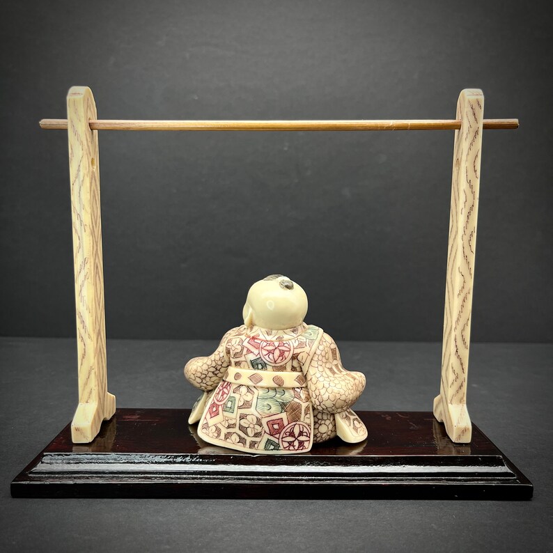 Chinese Japanese Baby Boy Faux Ivory Child Figurine Swing Bar Etsy