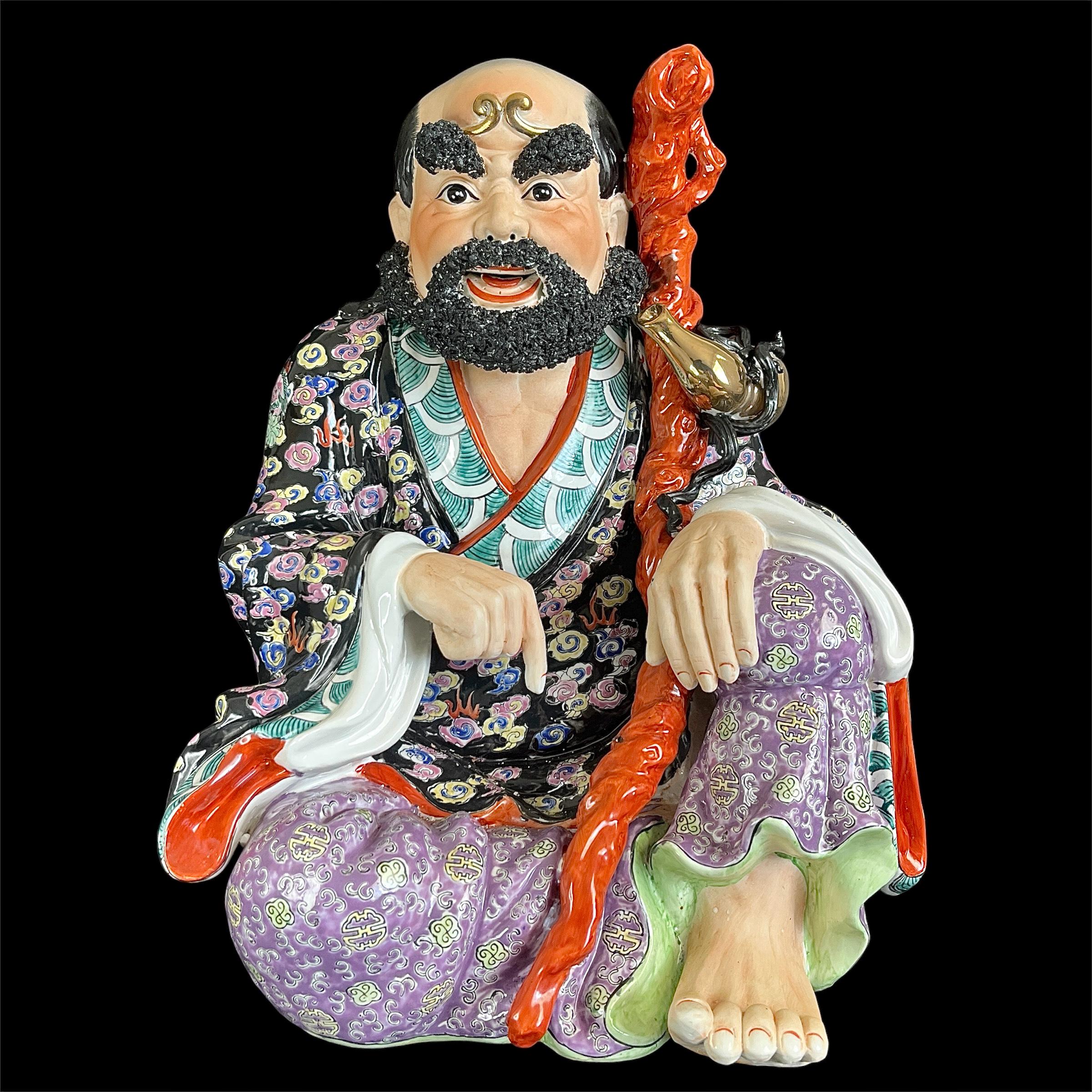 [ブラック・リリィ] AAA92ｇタイチンルチル手彫り仏陀彫刻 ルース Large Chinese Eight Immortals Li Tieguai Famille Rose Porcelain