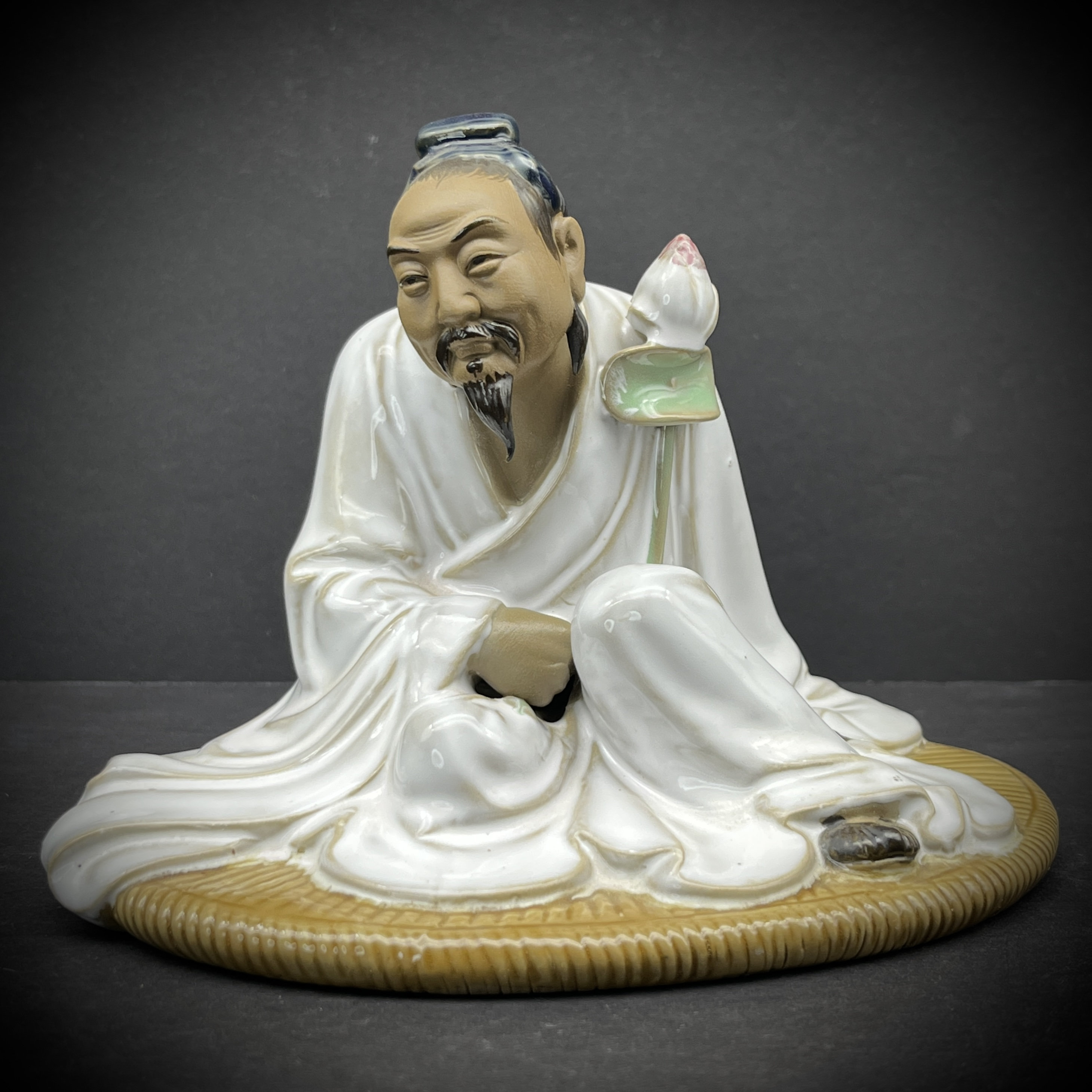 Shiwan Chinese Mudman Lotus Flower White Robe Porcelain