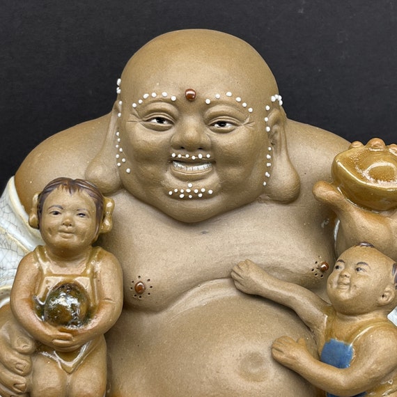 Chinese Happy Lucky Laughing Buddha Children Porcelain Shiwan Big