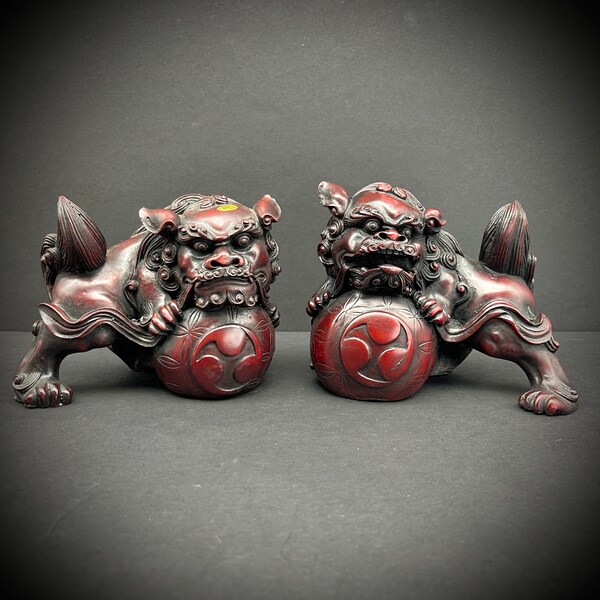 Red Foo Dogs Statue Etsy