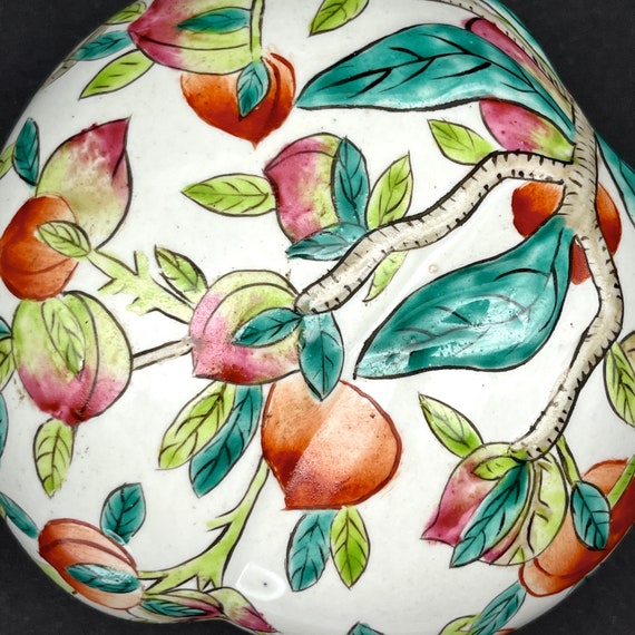 Chinese Porcelain Peach Box Famille Rose Longevit… - image 2