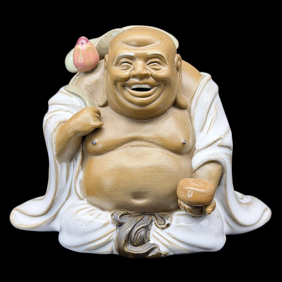 Chinese Laughing Buddha Budai Figurine, Shiwan 石灣 Ceramic Statue