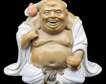 Chinese Laughing Buddha Budai Figurine, Shiwan 石灣 Ceramic Statue