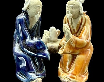 Small Shiwan Bonsai Mudman Figurine Mini Shekwan Statue Miniature Mud Figure Sculpture Asian Oriental Pottery Mudware Drinking Tea 石灣