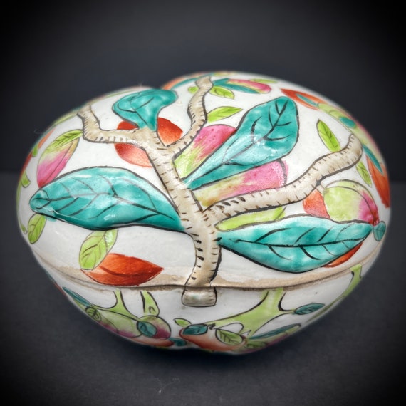 Chinese Porcelain Peach Box Famille Rose Longevit… - image 4