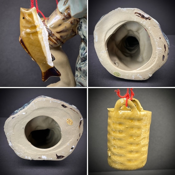 Shiwan Chinese Fisherman Farmer Couple Porcelain Statues, Large