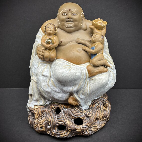 Chinese Happy Lucky Laughing Buddha Children Porcelain Shiwan Big