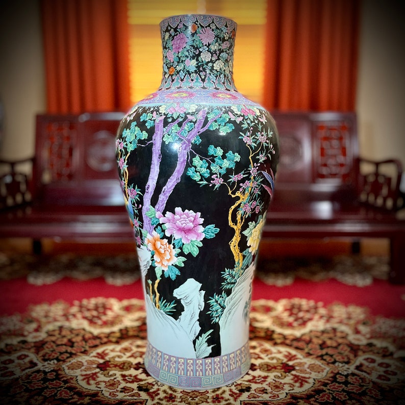 Large Chinese Porcelain Floor Vase Ceramic Double Phoenix Etsy