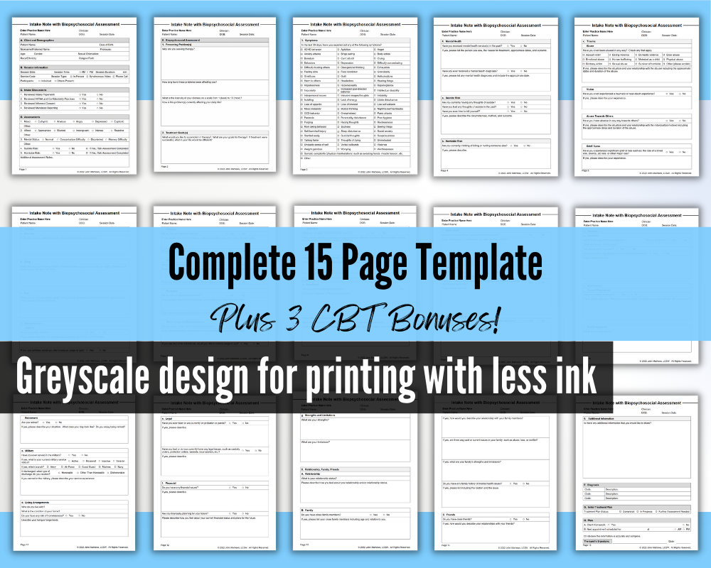 Intake Note With Biopsychosocial Assessment Template PDF | Fillable ...