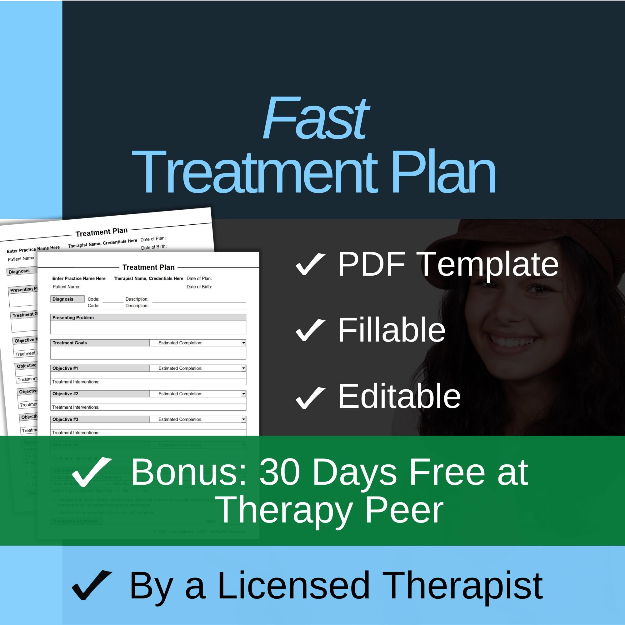 Treatment Plan Template for Therapists, PDF - Fillable & Editable ...