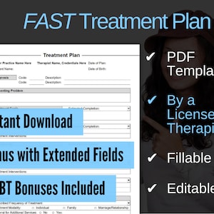 Treatment Plan Template for Therapists, PDF - Fillable & Editable, Printable, Social Workers, Psychiatrists, Mental Health, Counselors, Form