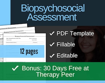 Biopsychosocial Assessment Template PDF, Fillable, Editable, Therapy Diagnostic Assessment Intake Form, Therapists, Mental Health