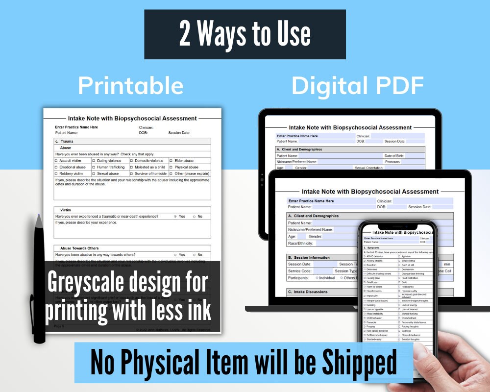 Intake Note With Biopsychosocial Assessment Template PDF | Fillable ...