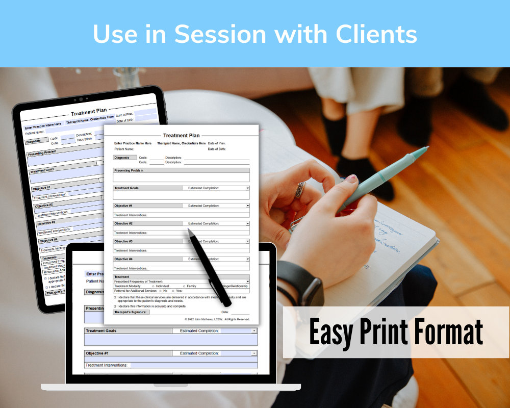 Treatment Plan Template for Therapists, PDF - Fillable & Editable ...