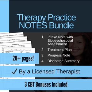 Therapy Practice NOTES Template Bundle, Intake Note with Biopsychosocial Assessment, Progress Note, Treatment Plan, Discharge Summary, PDF