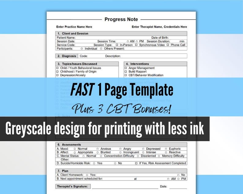 Progress Note Template for Therapists, PDF - Fillable & Editable ...