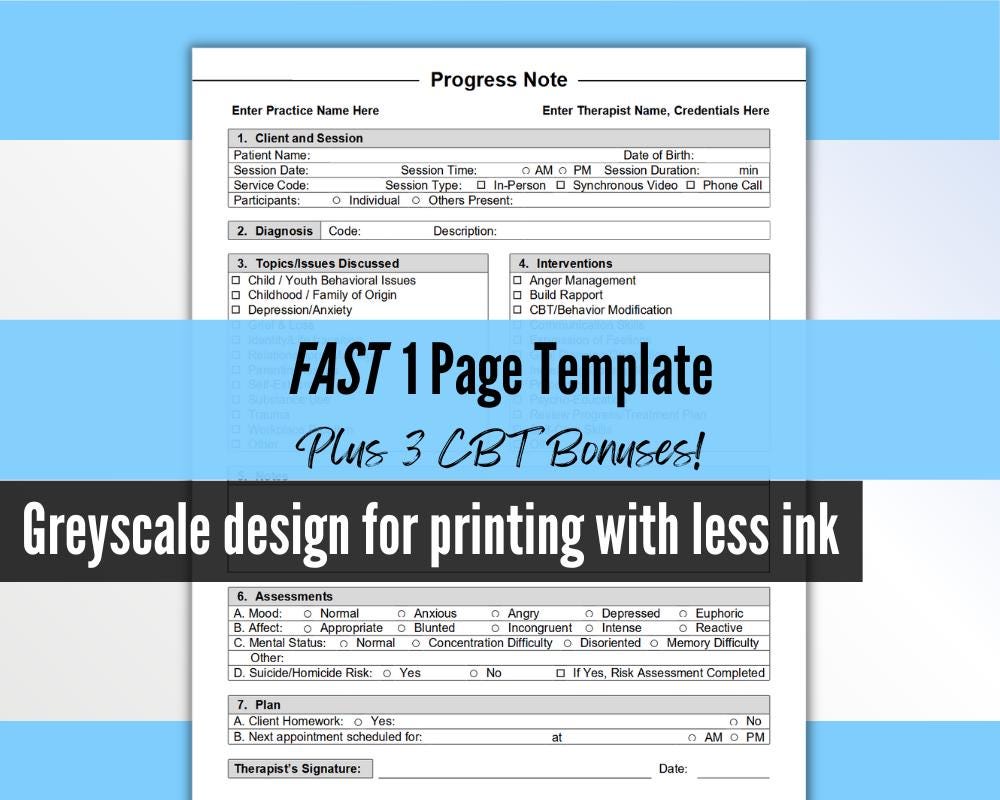 Progress Note Template for Therapists, PDF - Fillable & Editable ...