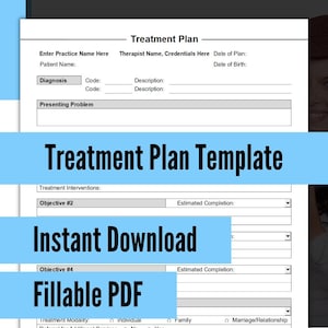 Treatment Plan Template for Therapists, PDF - Fillable & Editable, Printable, Social Workers, Psychiatrists, Mental Health, Counselors, Form