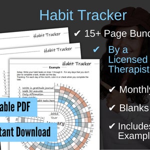 Habit Tracker Bundle PDF with Fillable Fields,  Printable, Daily, Monthly, Yearly Habit Tracking, Self Care Planner, Wellness Journal