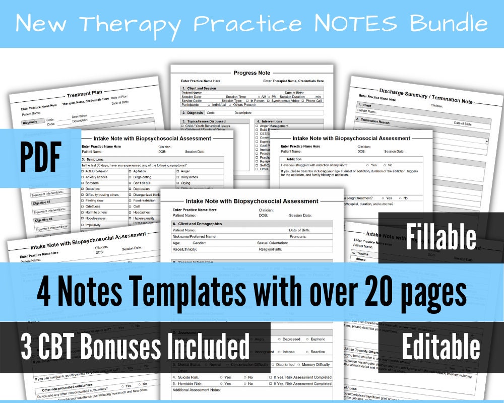 Therapy Practice NOTES Template Bundle, Intake Note With ...