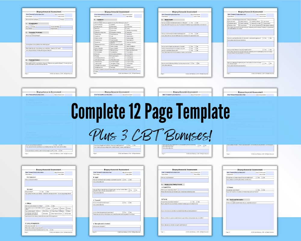 Biopsychosocial Assessment Template PDF Fillable Editable - Etsy