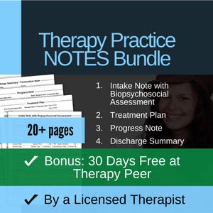 Therapy Practice NOTES Template Bundle, Intake Note with Biopsychosocial Assessment, Progress Note, Treatment Plan, Discharge Summary, PDF