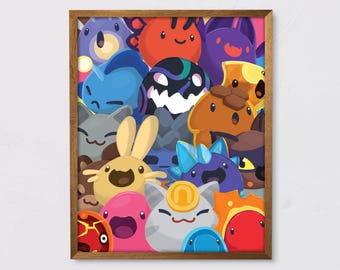 May include: A colorful illustration of various cartoon characters, including a blue, purple, and orange character with a yellow star on its head, a red character with a white star on its head, and a green character with a yellow star on its head.