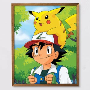 Pikachu und Ash Digital Druck | Minimalistische Pokémon Wand Kunst | Druckbares Anime Poster | Gamer Dekor | Sofort Download