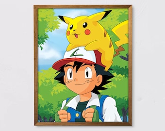 Pikachu and Ash Art Print: Minimalist Anime Poster (Digital Download)
