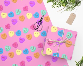 Funny Wrapping Paper, Candy Heart Wrapping Paper, Valentines gift, gifts for her, gifts for him, valentines wrapping paper, cute gift wrap