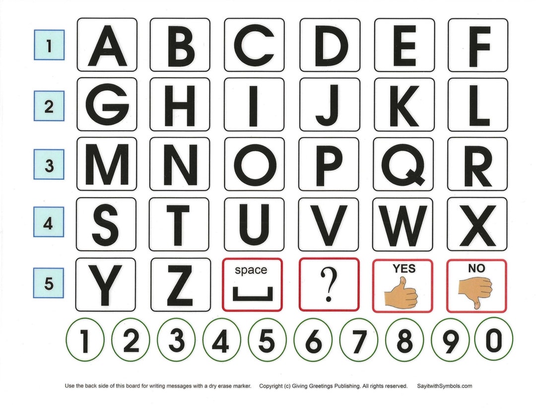 Laminated Alphabet Letter Spelling Board for Nonspeaking Adults at