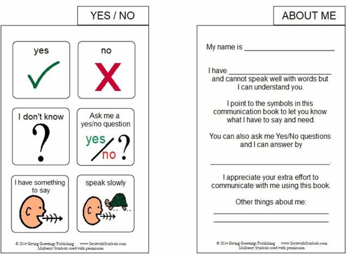 Printable Compact Adult Communication Boards Aids Speech Recovery From