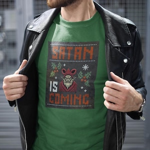 Satan is Coming T-shirt,  Krampus Devil T-shirt, Santa Satan Tee, Holiday Horror Gift T-Shirt