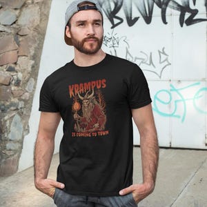 Krampus is Coming to Town T-shirt, Satan Santa Tee, Holiday Horror Krampus T-Shirt, Christmas Krampus Gift T-shirt