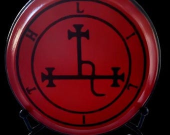 Black Lilith Sigil on Red Wood Altar Plaque with stand: Satanic Home Decor