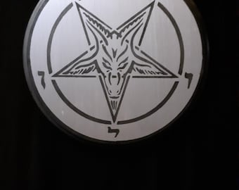 Baphomet Sigil Art Plaque: Silver & Black Satanic Altar Decor