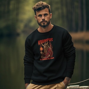 Merry Krampus is Coming to Town Sweatshirt,  Holiday Horror Tee, Christmas Krampus Unisex Crewneck Sweatshirt