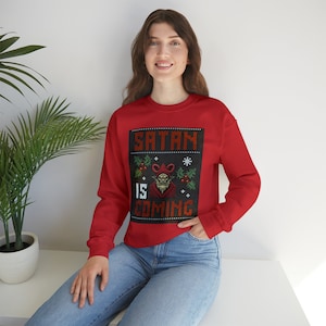 Satan is Coming Devil Santa Krampus Crewneck Sweatshirt