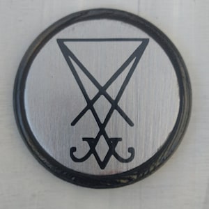 Metallic Silver with Black Lucifer Sigil Wood Art, Lucifer Wood Plaque, Wood Occult Luciferian Sigil Altar Satanic, Satan home decor