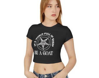 Baphomet Baby Tee: Occult Satanic Goat Top, Edgy Goth Fashion