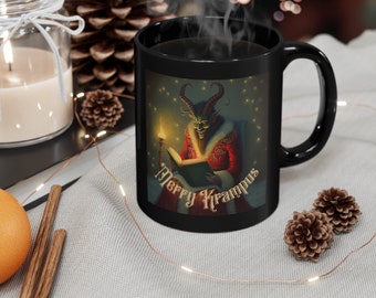 Merry Krampus Reading Mug: Vintage Holiday Horror Coffee Mug