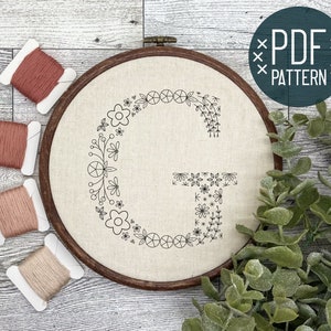 Embroidery Pattern for Floral Letter "G" | Alphabet Hand Embroidery for Beginners | PDF Digital Download