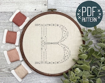 Alphabet floral lettre B motif de broderie à la main PDF téléchargement numérique