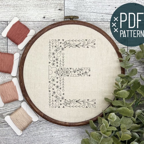 Floral Alphabet Letter E Initial Embroidery PDF Pattern Etsy