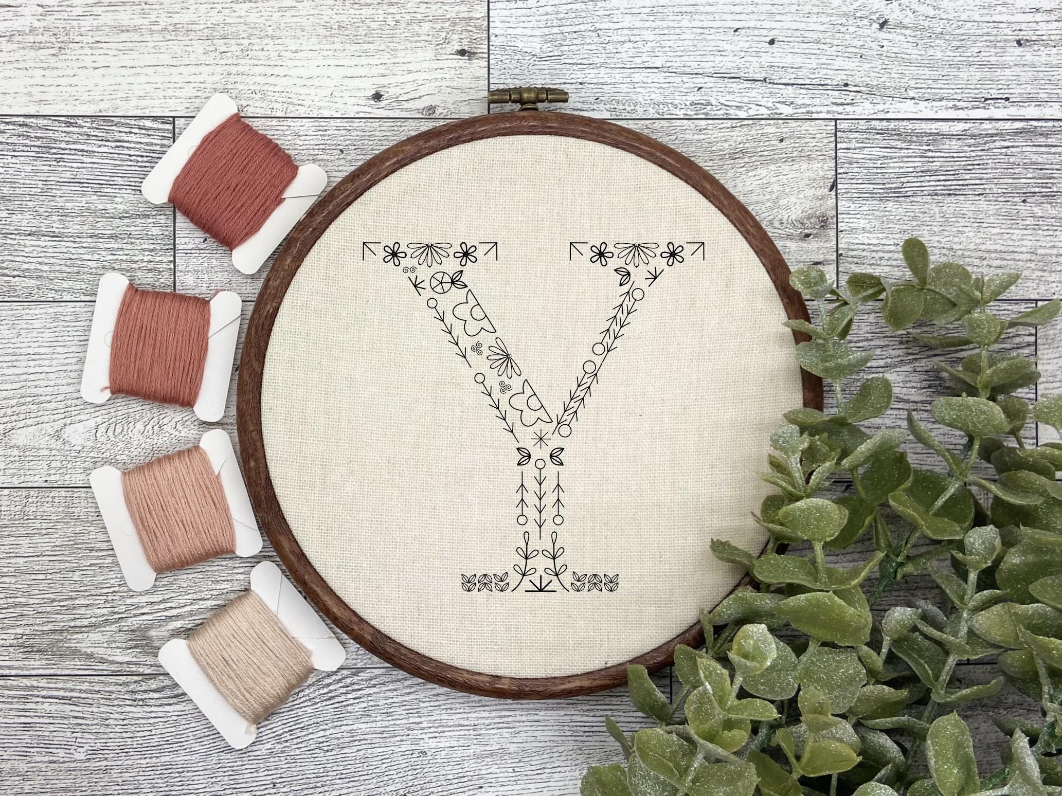 Floral Alphabet Letter Y Hand Embroidery Pattern Design PDF Digital ...