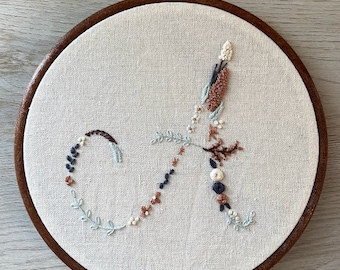 Alphabet floral broderie initiale motif PDF, téléchargement numérique instantané, broderie florale monogramme pour débutants, broderie à la main lettre A